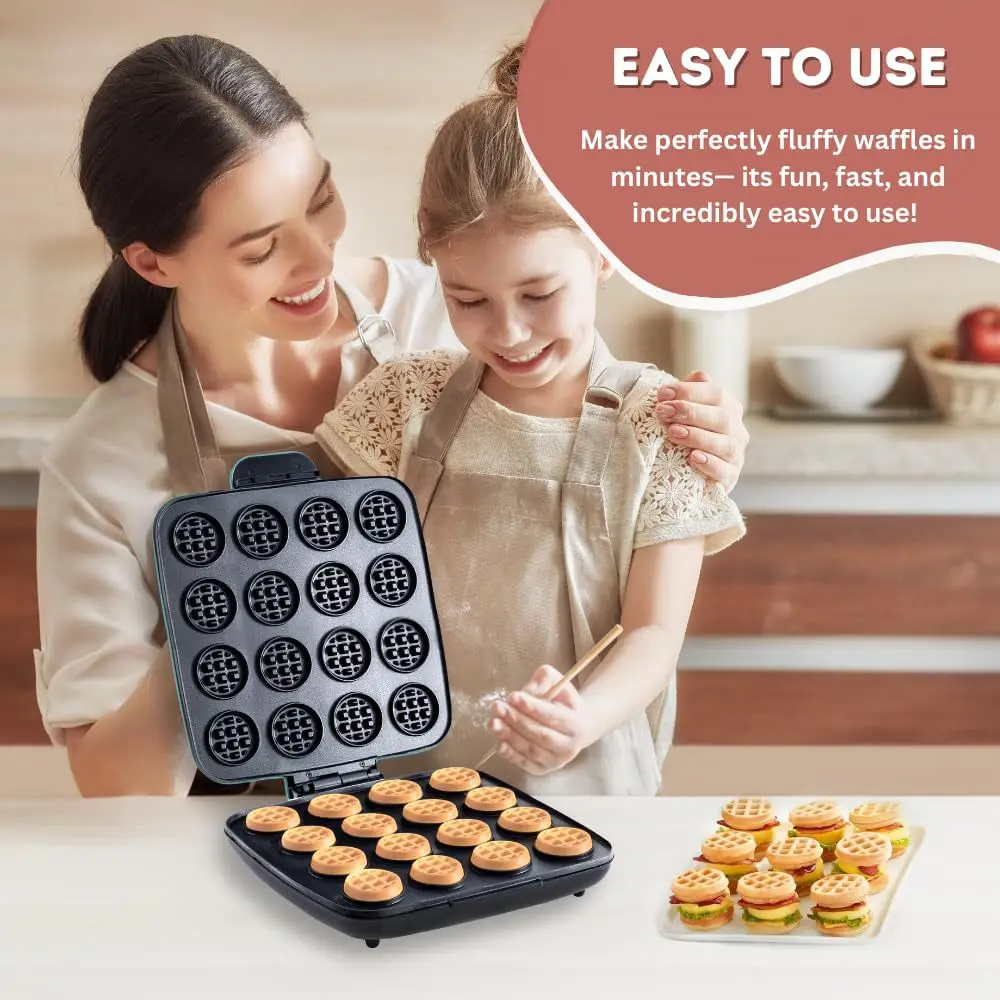Mini Waffle Maker Machine - 16-Hole Waffle Maker, Quick Heating Non-Stick