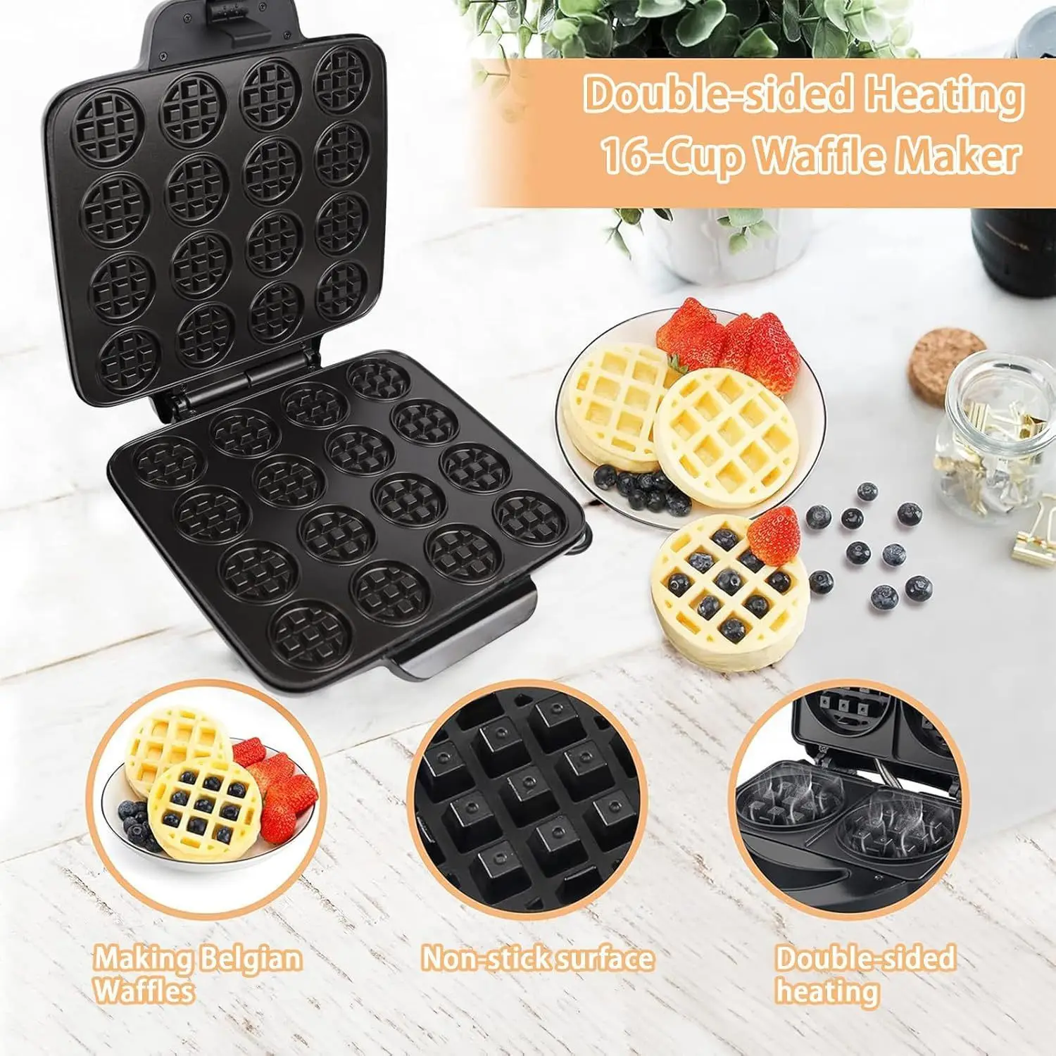 16-Hole Waffle Maker, Quick He - Mini Waffle Maker Machine 评论和价格